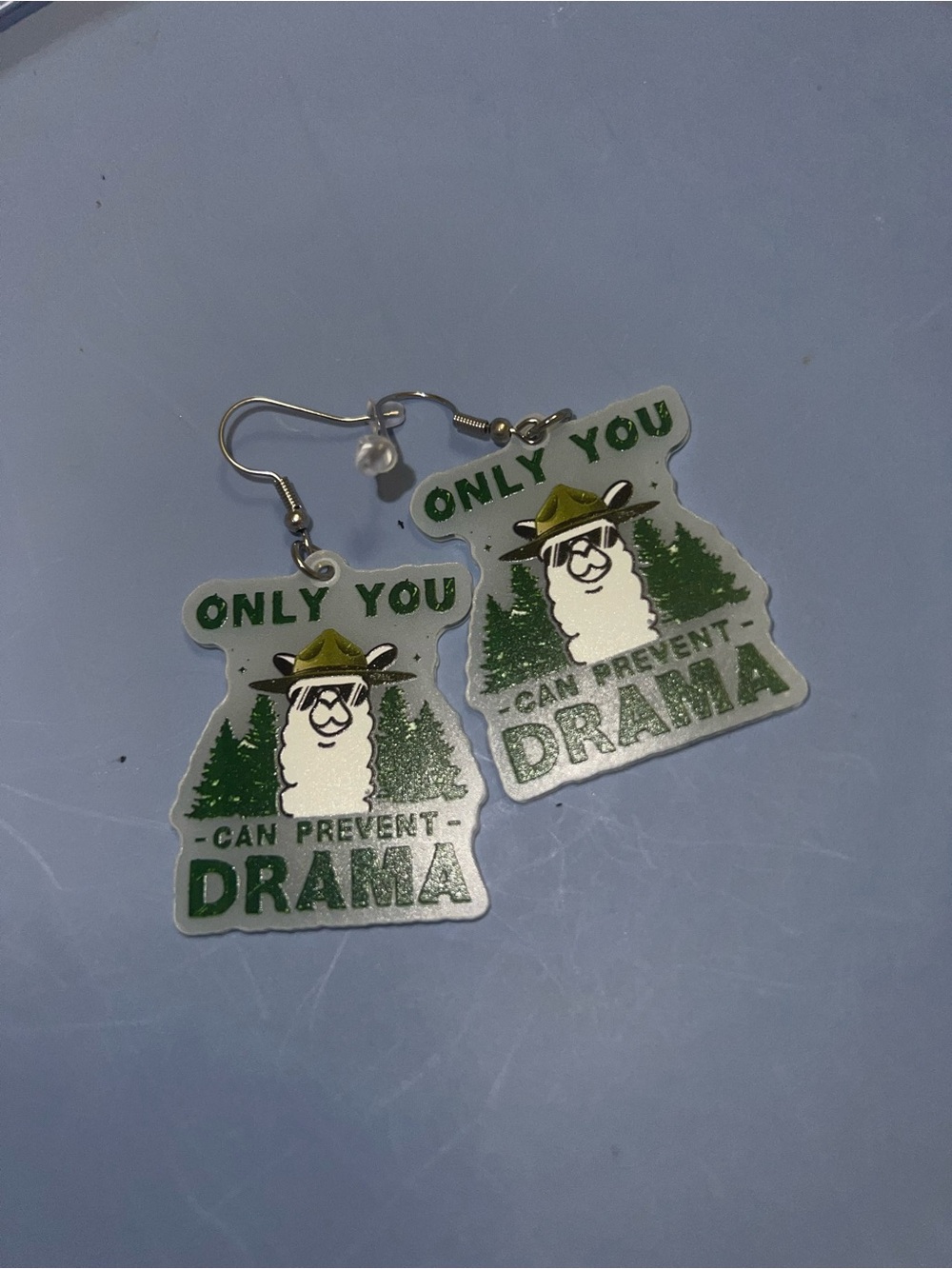 Only You Can Prevent Drama Green Llama Earrings